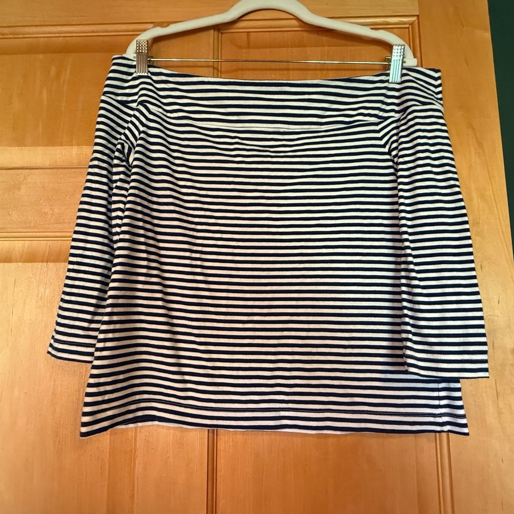 Ann Taylor Navy and White Striped Off the Shoulder top